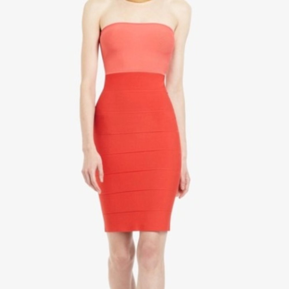 BCBG Orange/Red Bandage Strapless Dress S